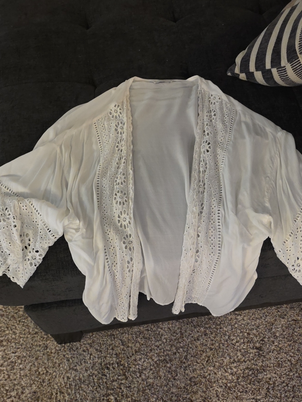 Lucky Brand White Lace-Trim Open Cardigan